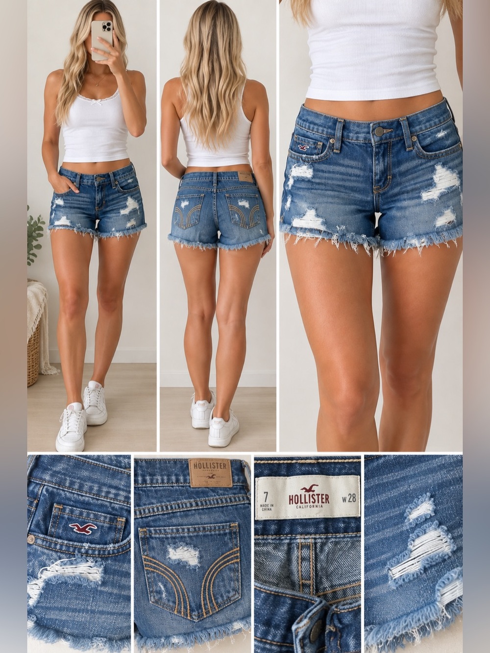 Hollister Distressed Denim Cutoff Shorts Size 7 W28 Y2K Low Rise